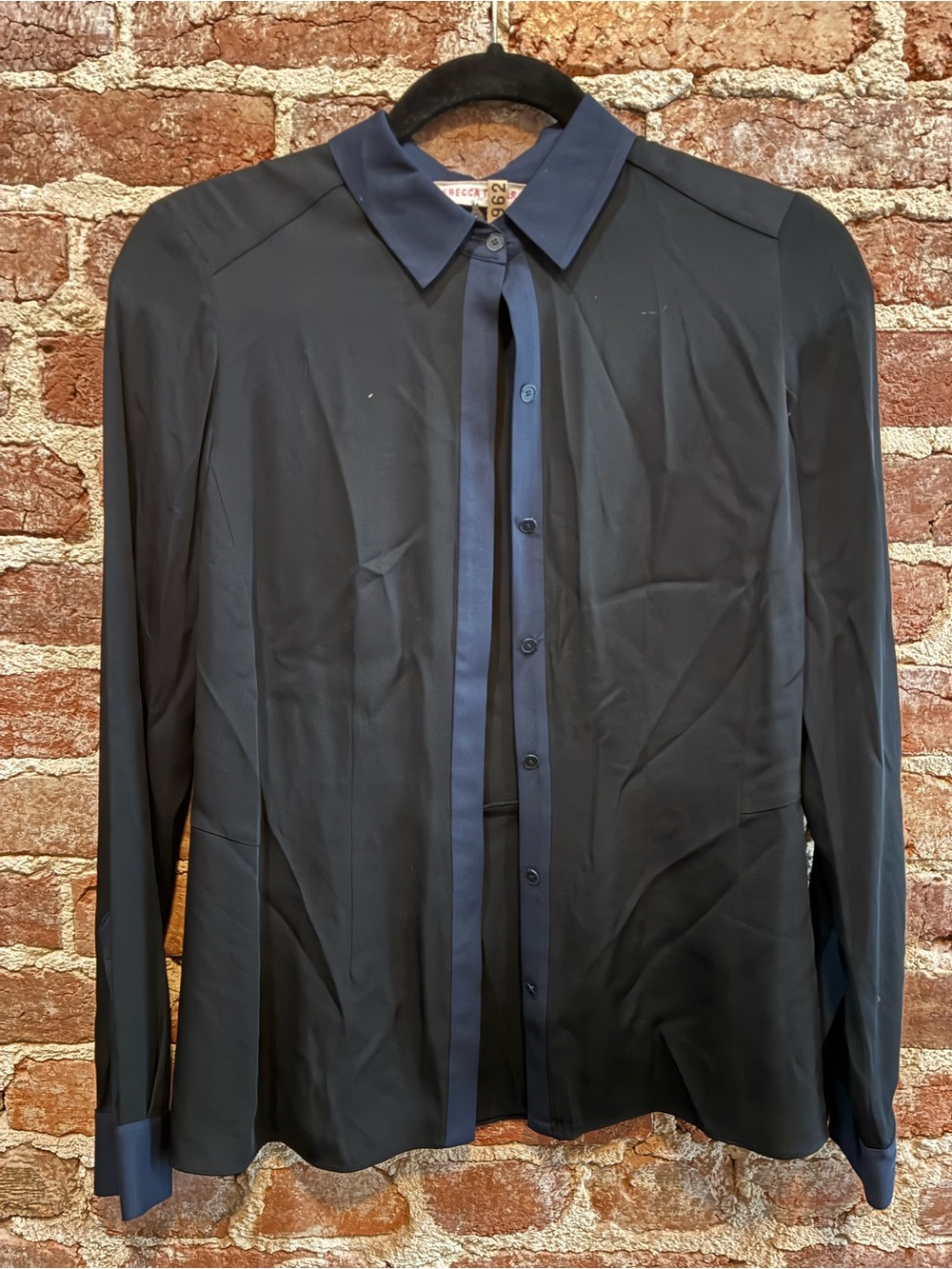 Rebecca Taylor Navy Contrast-Trim Button Shirt